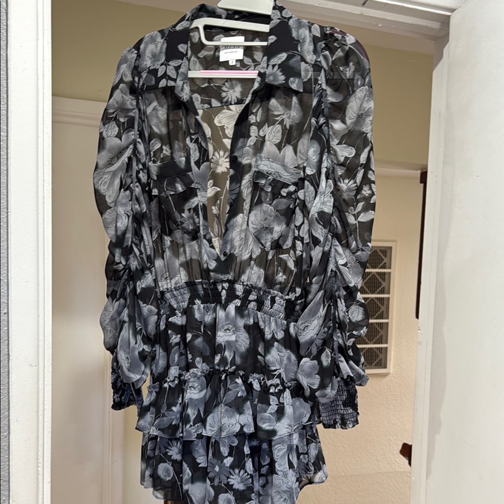 Misa Los Angeles Black and White Floral Mini Dress